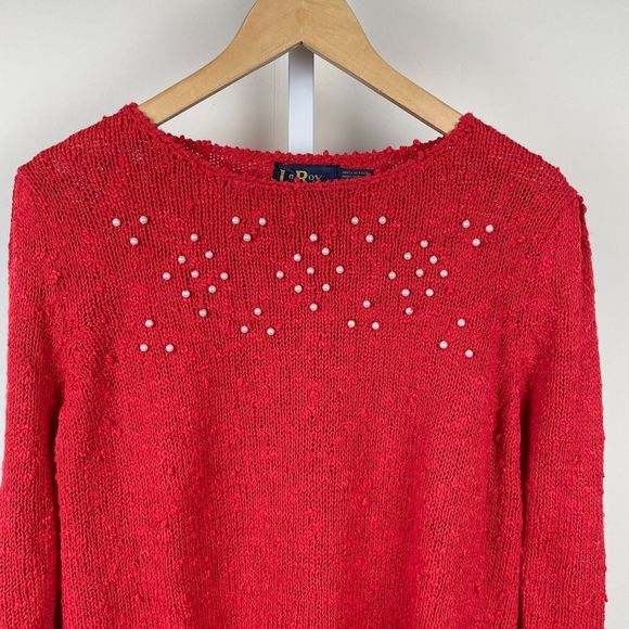 Le‎ Roy Knitwear Vintage 80s Red Sweater Pearl Beaded Long Sleeve Womens XL - Picture 3 of 5